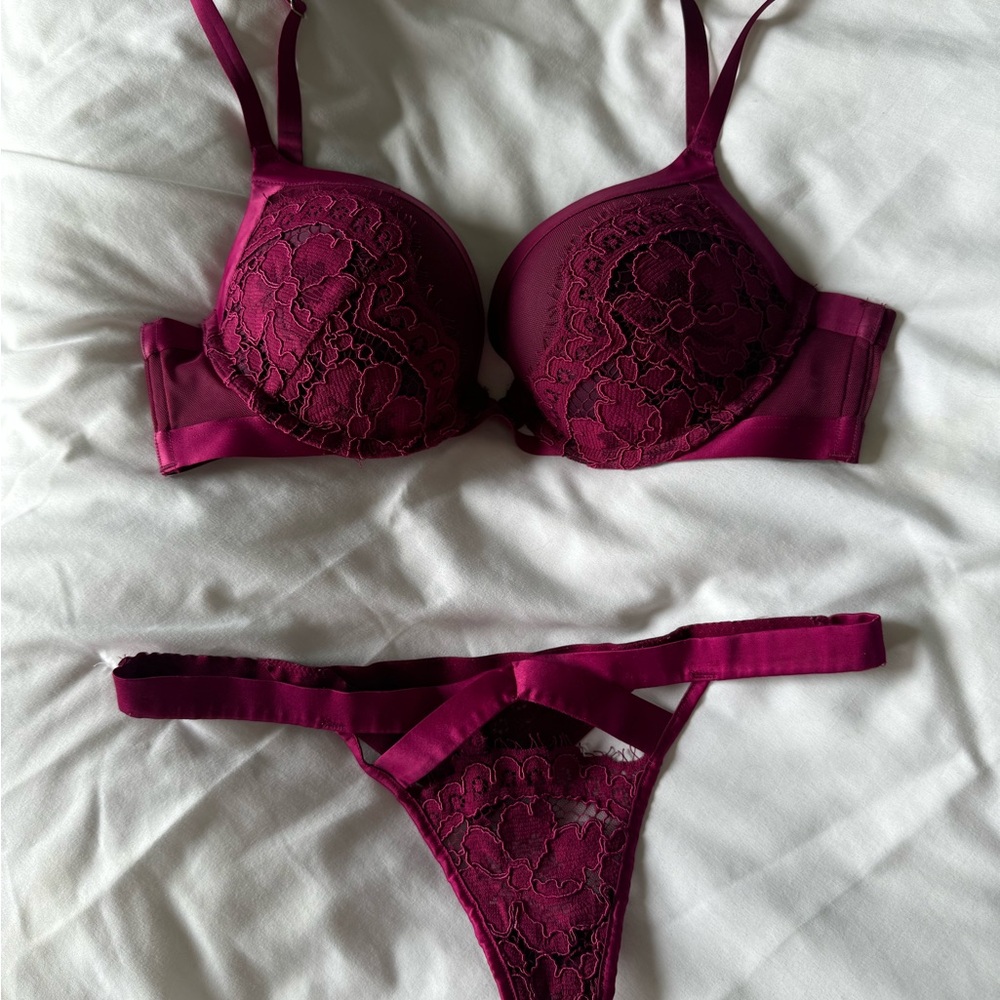 Burgundy maroon lace lingerie set